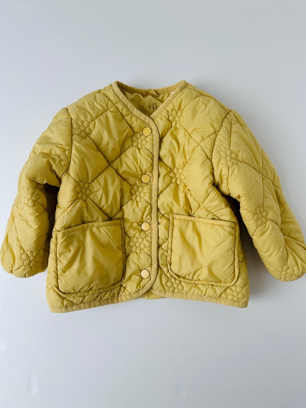 Zara Baby Girl Quilted Floral Puffer Jacket Mustard Yellow 12-18 Months